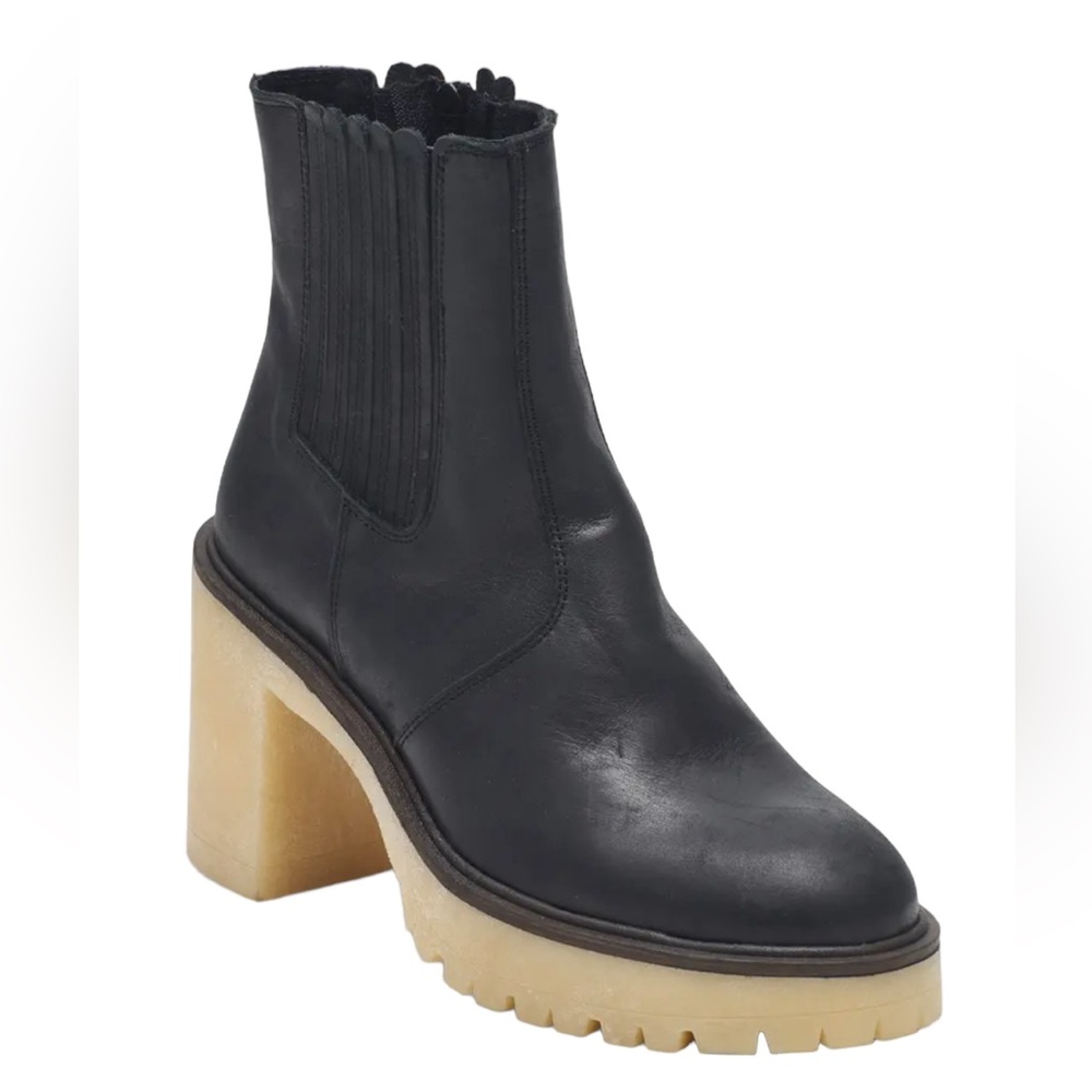 Free People James Leather Chunky Block Heel Chelsea Boots Black Size 10 - Picture 3 of 7